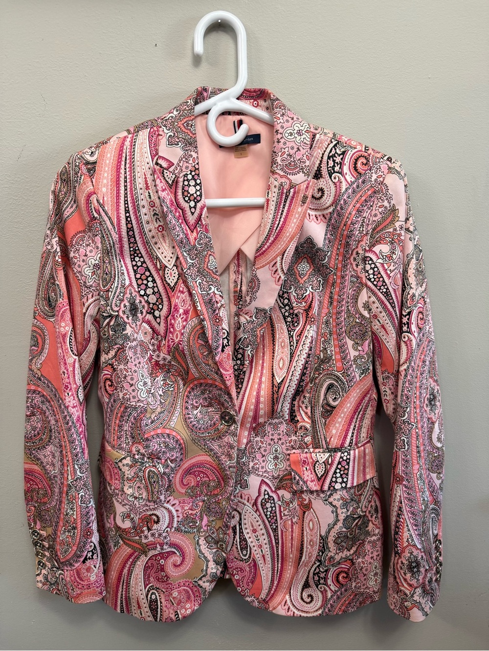 Tommy Hilfiger Womens Pink Paisley Blazer Jacket